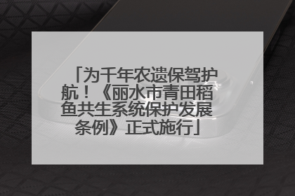 为千年农遗保驾护航！《丽水市青田稻鱼共生系统保护发展条例》正式施行