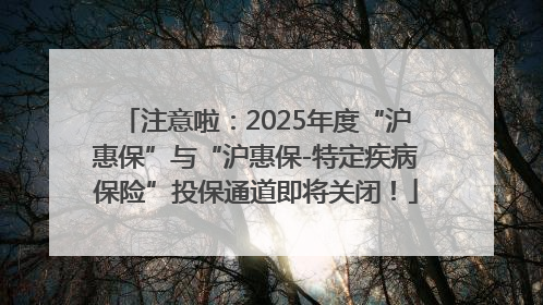 注意啦：2025年度“沪惠保”与“沪惠保-特定疾病保险”投保通道即将关闭！